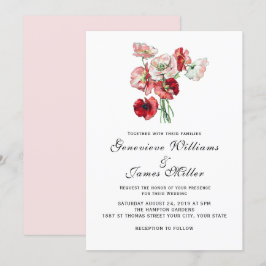 Aangepaste kleur Romantic rood/roze papaver huweli Kaart