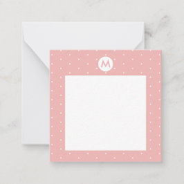 Aangepaste kleur Roze polka stip Initiaal Notitiekaartje