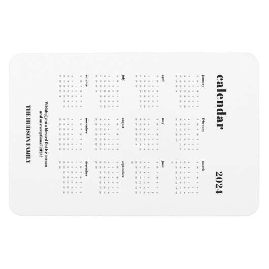 Aangepaste Kleur SImple Chic 2024 Witte Kalender Magneet (Horizontaal)