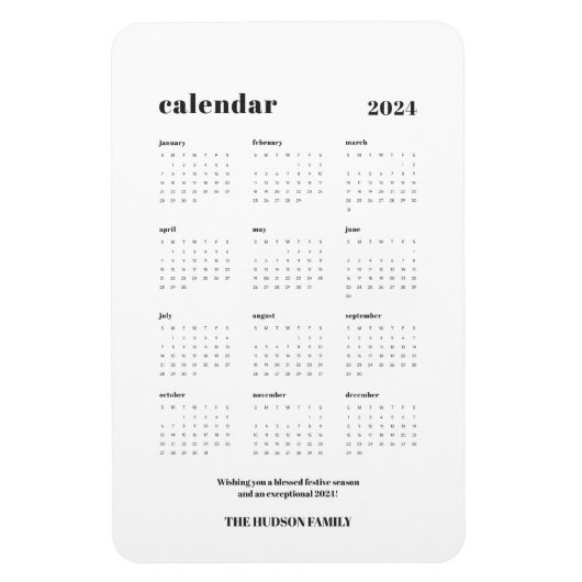 Aangepaste Kleur SImple Chic 2024 Witte Kalender Magneet (Verticaal)