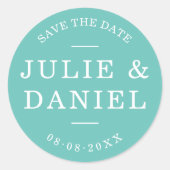 Aangepaste kleur Stijlvol Modern paar Sla de datum Ronde Sticker (Voorkant)