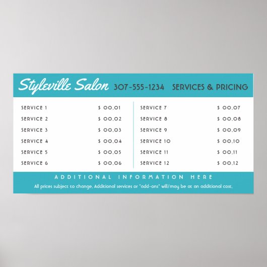 Aangepaste kleur stylist salons service prijsweerg poster (Voorkant)