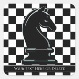 Aangepaste kleur & tekst Chessboard Black Knight C Vierkante Sticker