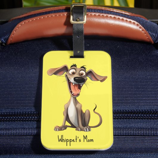 Aangepaste kleur & tekst, 🐶gekke 🤪 whippet bagagelabel (Voorkant Insitu 2)