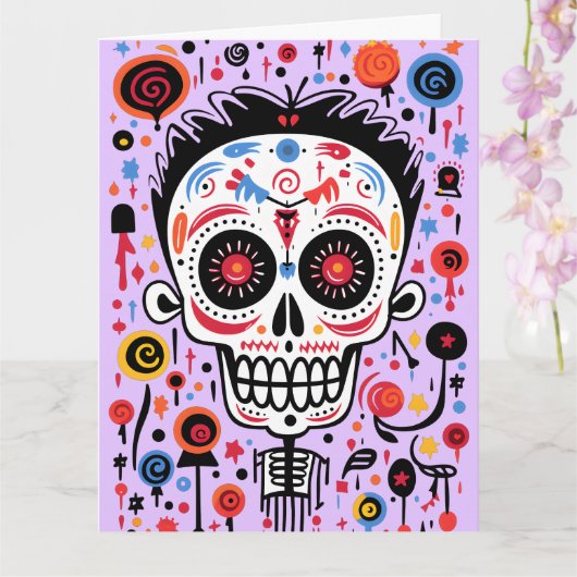 Aangepaste kleur & tekst 💀 grappige Día de Muerto Kaart (Orchidee)