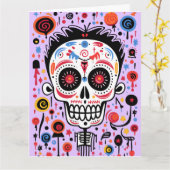 Aangepaste kleur & tekst 💀 grappige Día de Muerto Kaart (Gele Bloem)