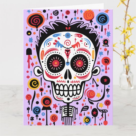 Aangepaste kleur & tekst 💀 grappige Día de Muerto Kaart (Gele Bloem)