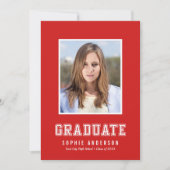 Aangepaste Kleur Varsity Foto Afstudeer Aankondigi Kaart (Voorkant)