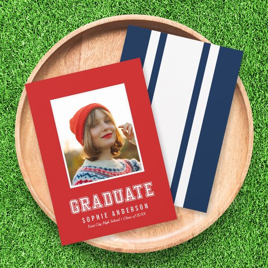 Aangepaste Kleur Varsity Foto Afstudeer Aankondigi Kaart