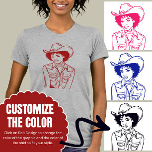 Aangepaste Kleur Westerne Cowgirl Lijn Tekenstijl T-shirt