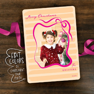 Aangepaste kleur Whimsical strik gestreepte foto s Feestdagenkaart
