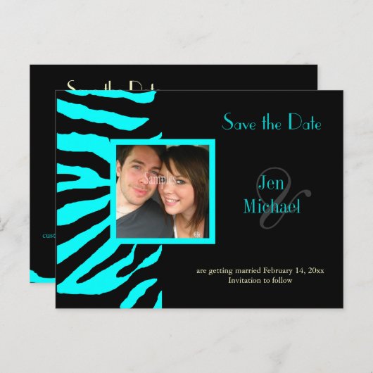 Aangepaste kleur! Zebra De datumfoto opslaan Aankondigingskaart (Voorkant / Achterkant)