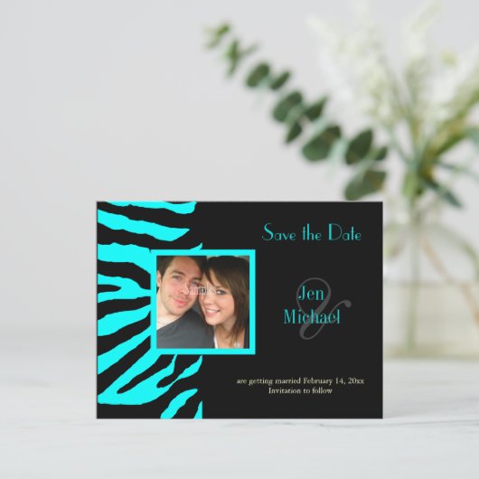 Aangepaste kleur! Zebra De datumfoto opslaan Aankondigingskaart (Staand voorkant)