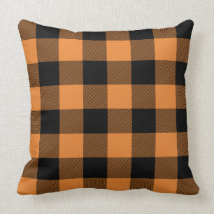 Aangepaste kleur zwart en oranje Buffalo geruite p Kussen
