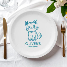 Aangepaste kleuren blauwe kitten papieren bordje