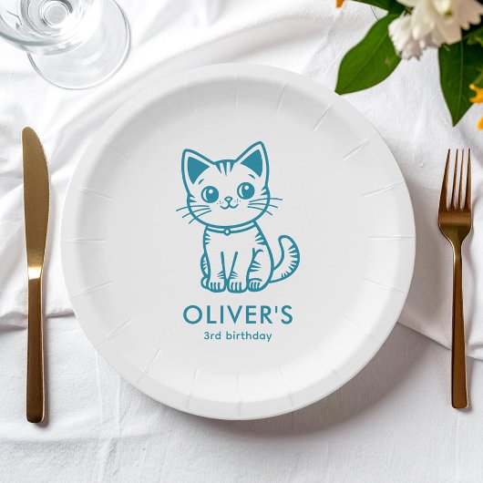 Aangepaste kleuren blauwe kitten papieren bordje
