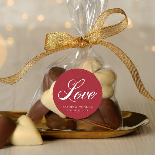 Aangepaste kleuren Elegant Cursive Love Wedding Ronde Sticker