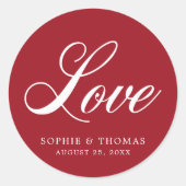 Aangepaste kleuren Elegant Cursive Love Wedding Ronde Sticker (Voorkant)