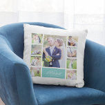Aangepaste kleuren elegant script dhr. & Mrs. Phot Kussen<br><div class="desc">Fotocollage kussen met 9 foto's gerangschikt in een rasterlay-out aan de voor- en achterkant, waardoor het in totaal 18 foto's zijn die u kunt vervangen door uw eigen foto's met uw familienaam in een elegant script. Dit veelzijdige kussenontwerp heeft ook bewerkbare kleuren. U kunt de achtergrondkleur wijzigen door op "aanpassen"...</div>