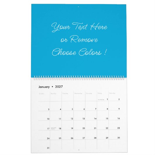 Aangepaste kleuren en tekstnaam Uw agenda Kalender (Jan 2027)