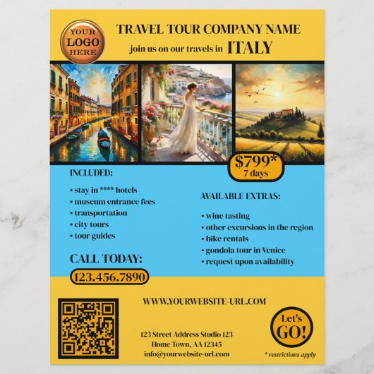 Aangepaste Kleuren Foto Reis Sjabloon Flyer (Voorkant)