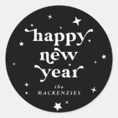Aangepaste kleuren, gelukkig nieuwjaar + sterren ronde sticker (Voorkant)