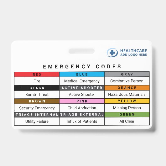 Aangepaste kleuren gezondheidszorg noodcodes refer badge (Voorzijde)