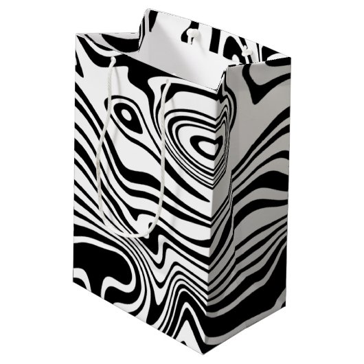 Aangepaste kleuren Gift Bag Abstracte Waves Black Medium Cadeauzakje (Achterkant Gekanteld)