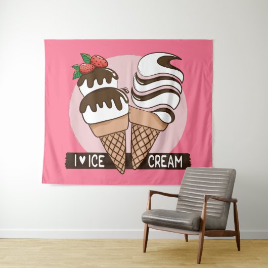 Aangepaste kleuren-Ice Cream Lover tapestry Wandkleed (In Situ (horizontaal))