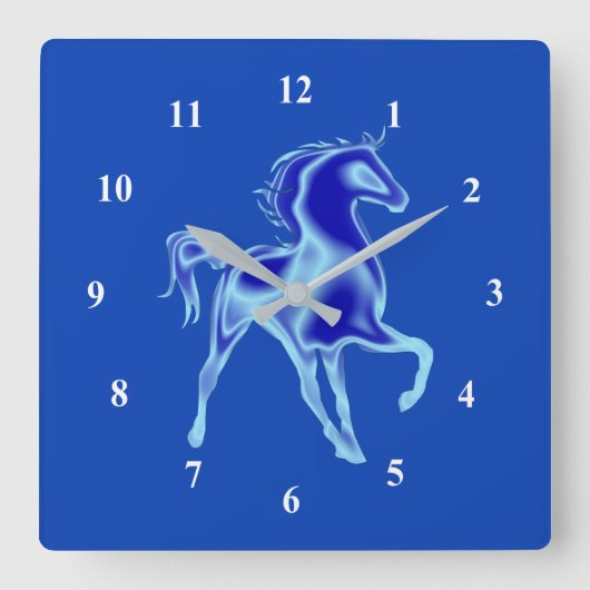 Aangepaste kleuren-klok met blauwe paardenschilder vierkante klok (Voorkant)
