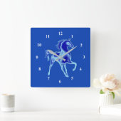 Aangepaste kleuren-klok met blauwe paardenschilder vierkante klok (Huis)