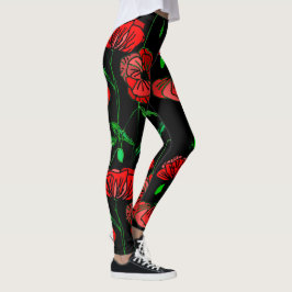 Aangepaste kleuren Leggings met Red Poppy Art