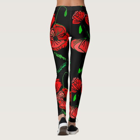 Aangepaste kleuren Leggings met Red Poppy Art (Achterkant)