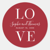 Aangepaste kleuren Modern Elegant Love Wedding Ronde Sticker (Voorkant)