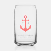 Aangepaste Kleuren Monogram Anker Trouwfeest Blikvorm Glas (Voorkant)