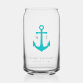 Aangepaste Kleuren Monogram Anker Trouwfeest Blikvorm Glas (Voorkant)