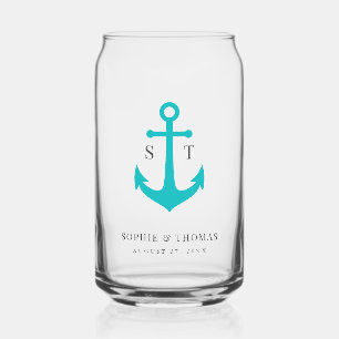 Aangepaste Kleuren Monogram Anker Trouwfeest Blikvorm Glas