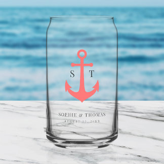 Aangepaste Kleuren Monogram Anker Trouwfeest Blikvorm Glas