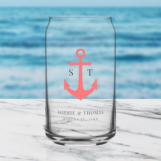 Aangepaste Kleuren Monogram Anker Trouwfeest Blikvorm Glas