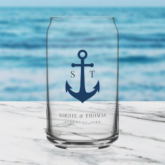 Aangepaste Kleuren Monogram Anker Trouwfeest Blikvorm Glas