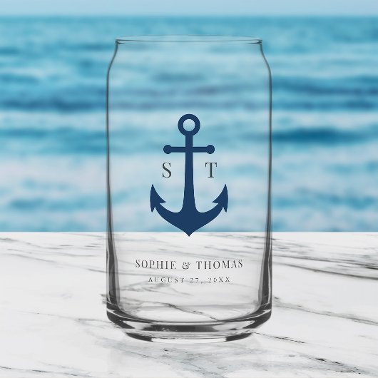 Aangepaste Kleuren Monogram Anker Trouwfeest Blikvorm Glas
