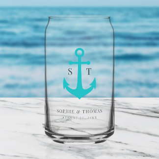 Aangepaste Kleuren Monogram Anker Trouwfeest Blikvorm Glas