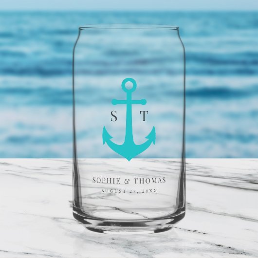 Aangepaste Kleuren Monogram Anker Trouwfeest Blikvorm Glas