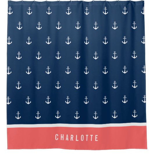 Aangepaste kleuren Nautisch anker toevoegen Douchegordijn (Voorkant)