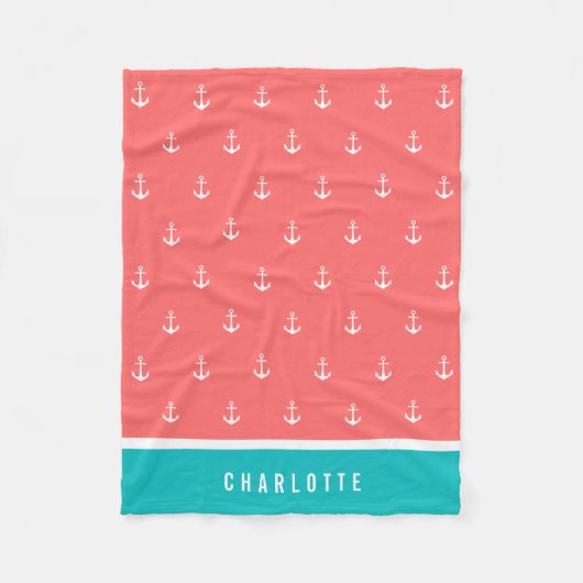 Aangepaste kleuren Nautisch anker toevoegen Fleece Deken (Voorkant)