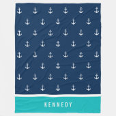 Aangepaste kleuren Nautisch anker toevoegen Fleece Deken (Voorkant)