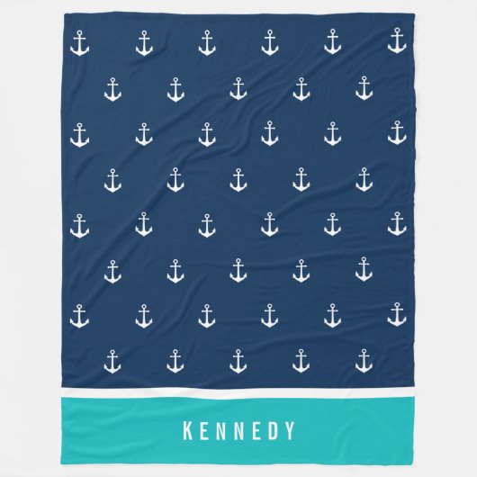 Aangepaste kleuren Nautisch anker toevoegen Fleece Deken (Voorkant)