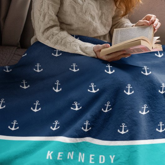 Aangepaste kleuren Nautisch anker toevoegen Fleece Deken