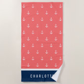 Aangepaste kleuren Nautisch anker toevoegen Strandlaken (Voorkant)