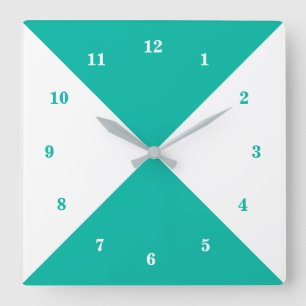 Aangepaste kleuren Ontwerpwandklok wit & Turquoize Vierkante Klok